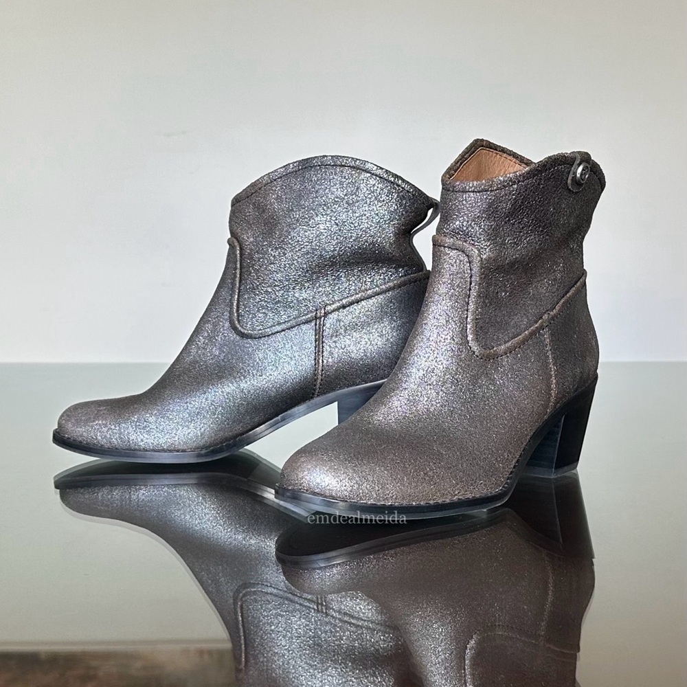New Western Women Frye Jolene Pull On Ankle Boots Anthracite Metallic Gray